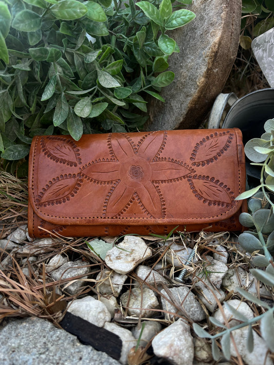 Leather Wallet with Flowers