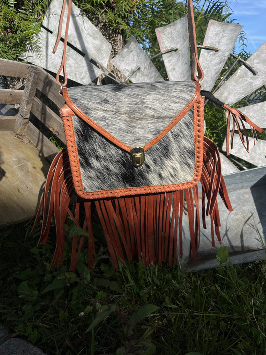 Square, Cowhide Bag with Fringe