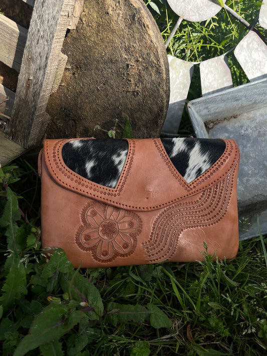 Crossbody Bag with Cowhide Hearts