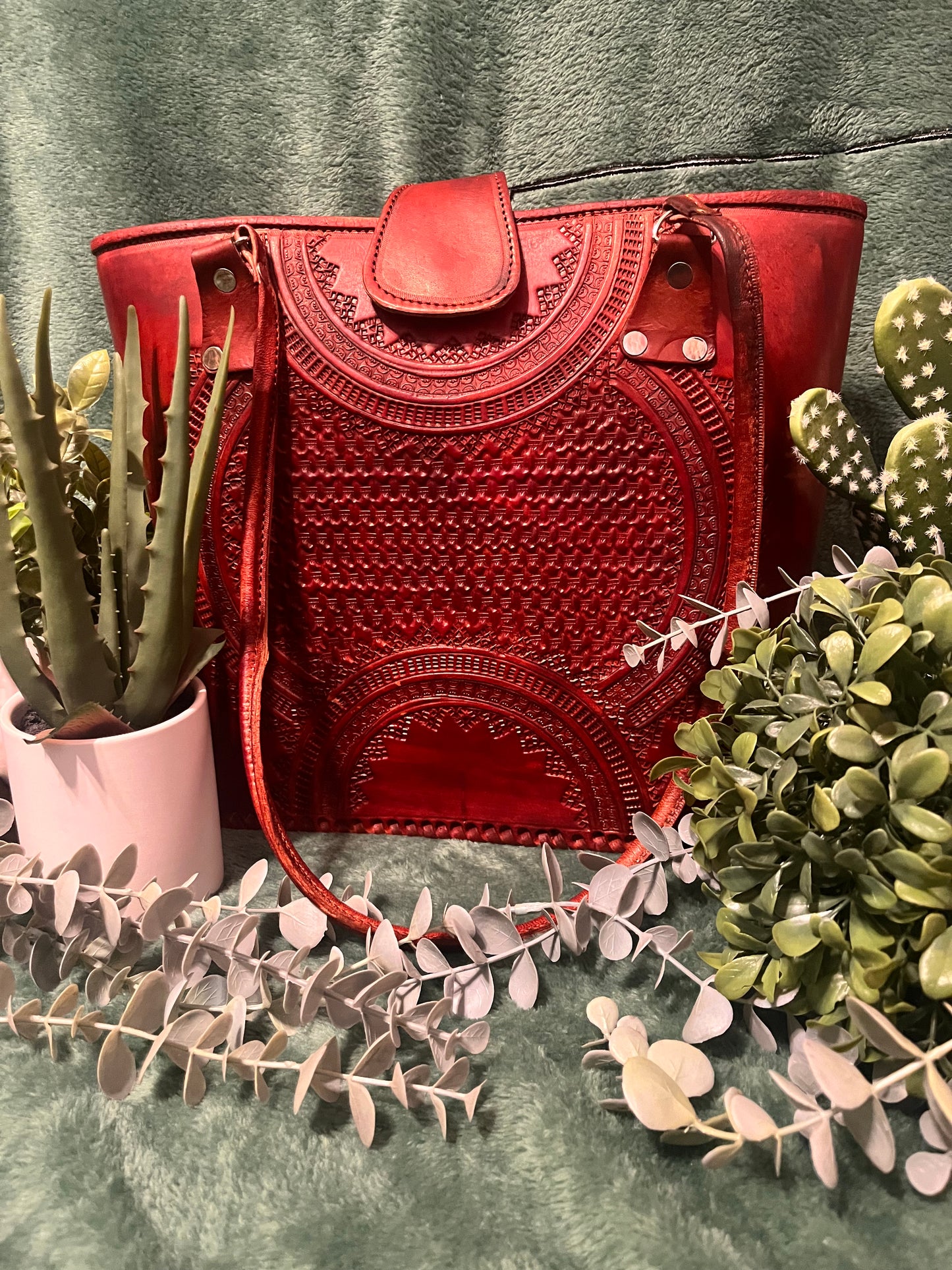 Red tinted Leather tote