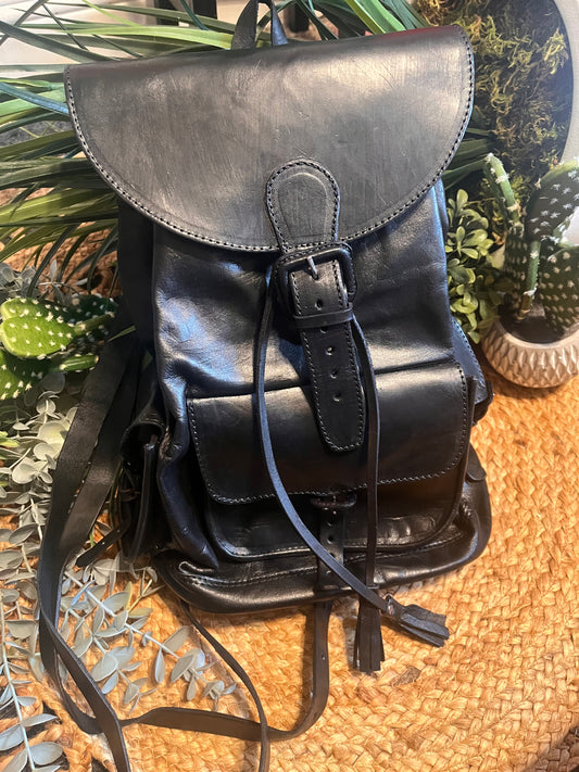 Black, leather backpack